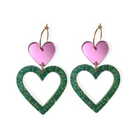 Open Heart, pink/green glitter